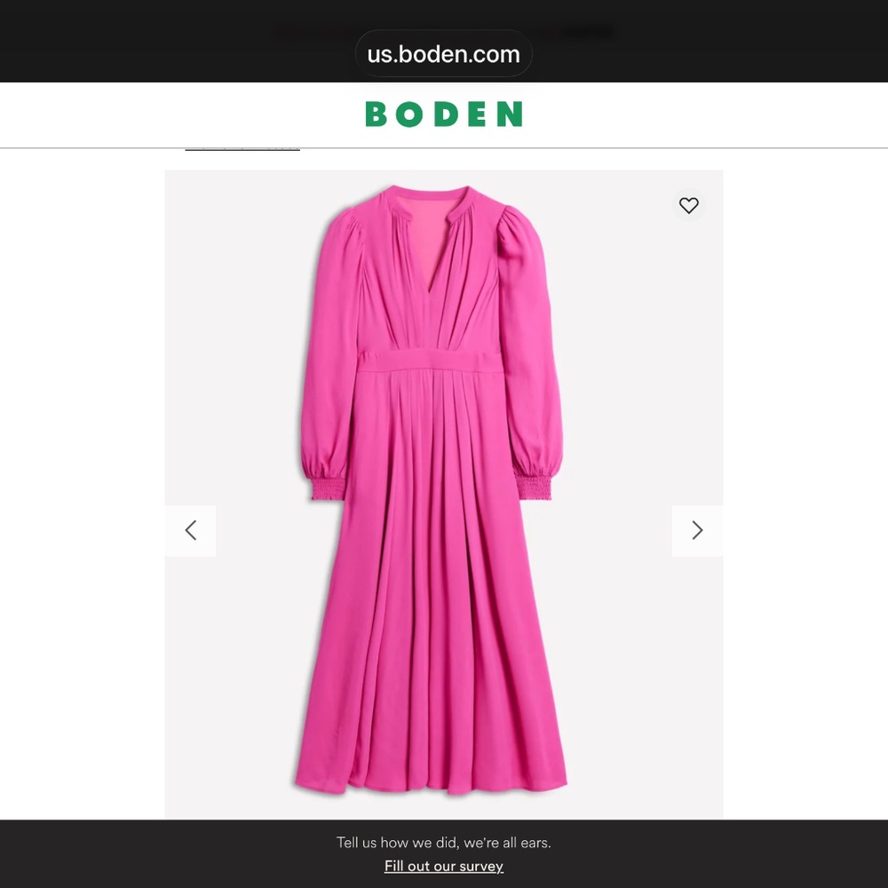 Boden Pleat Detail Blouson Dress, size 12